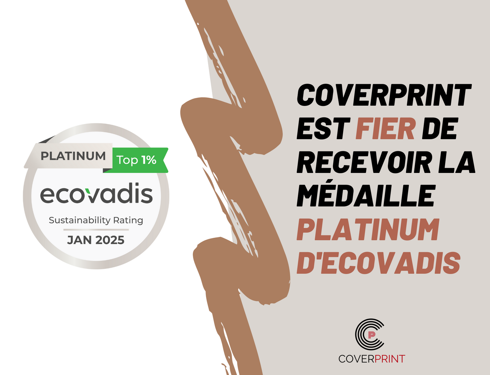 Coverprint est fier de recevoir la médaille Platinum d'Ecovadis.